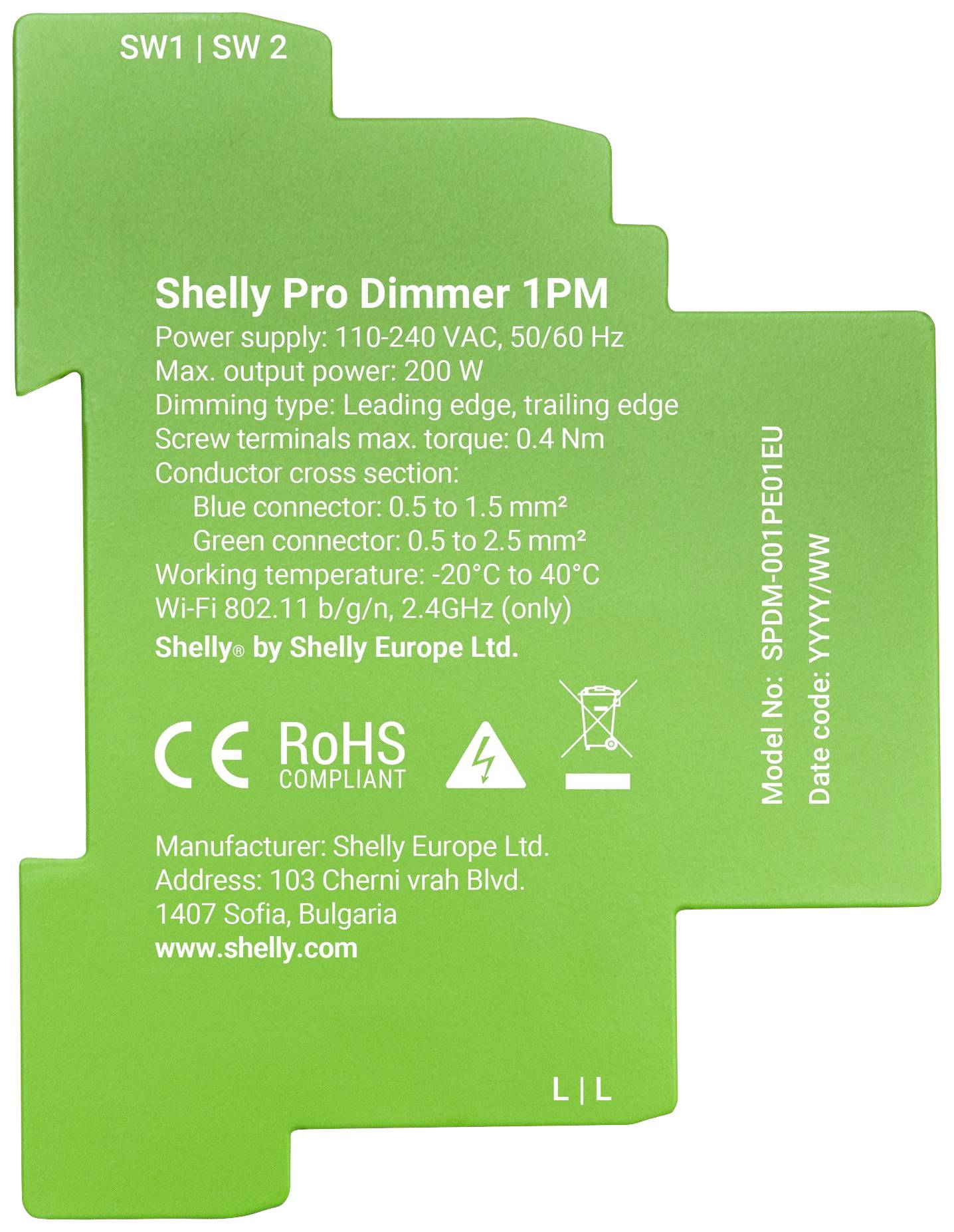 Реле Shelly Shelly Pro Dimmer 1PM для DIN-рейки Bluetooth, Wi-Fi