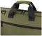 Oliwkowozielona, prostokątna torba z dwoma czarnymi uchwytami i zamkiem błyskawicznym z przodu; odpowiednia do przewożenia laptopów lub dokumentów.