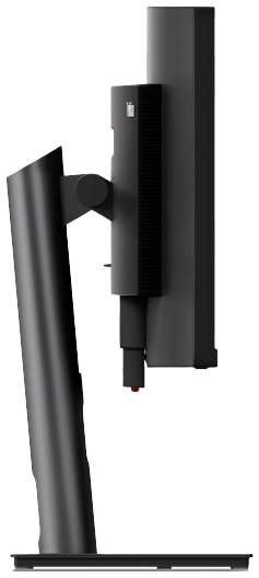 Monitor komputerowy widziany z boku prezentuje smukłą i regulowaną podstawę.