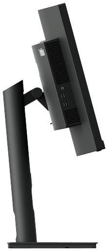Widok z boku czarnego monitora komputerowego z regulowaną podstawą. Ekran lekko pochylony do tyłu.