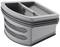 Szary, prostokątny pojemnik osuszacza, ułożony w stos, z zaokrąglonymi narożnikami i otworami wentylacyjnymi po bokach.