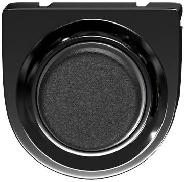 Czarny pokrętło z błyszczącą krawędzią i matowym środkiem na jednobarwnym tle.