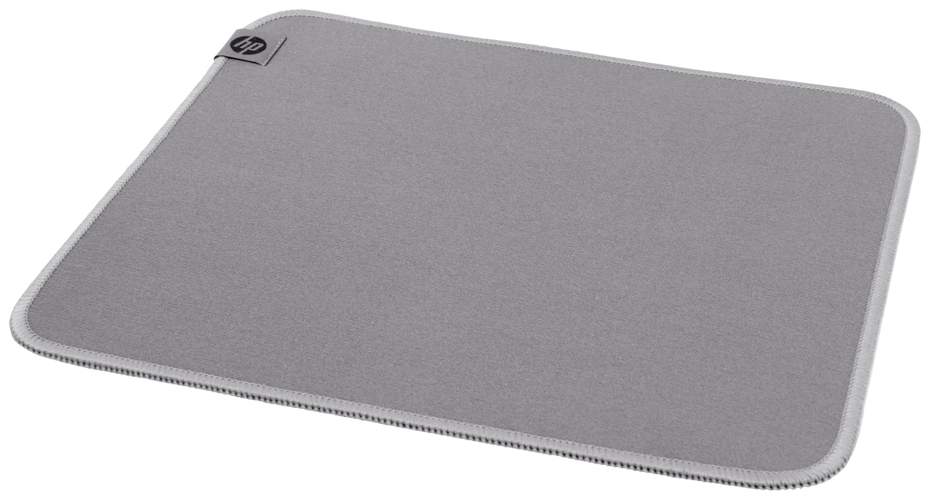 Szare podkładka pod mysz HP z zaokrąglonymi rogami na białym tle.