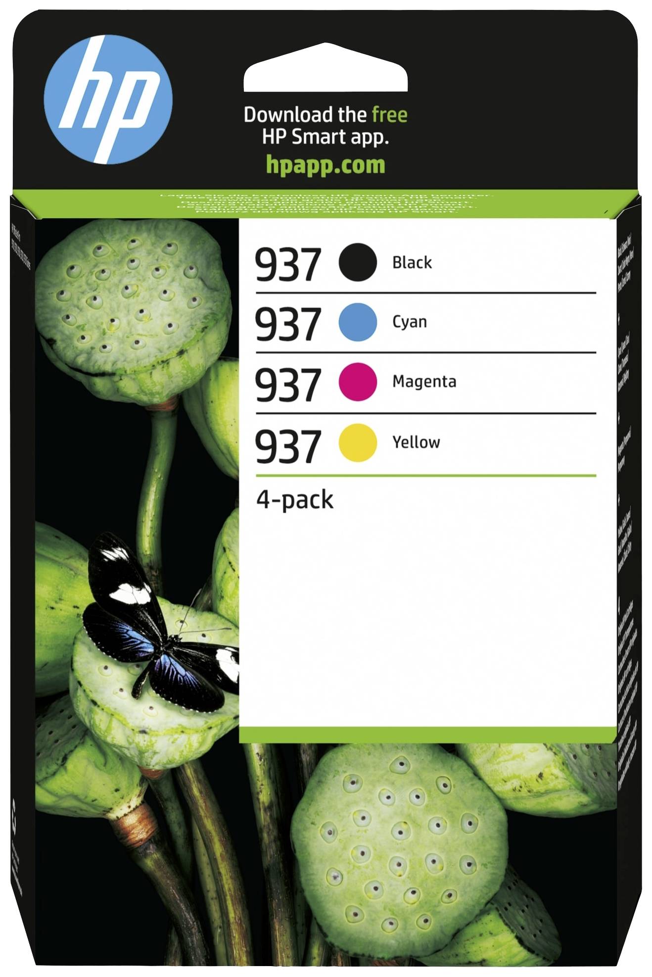 Оригінальний набір чорнил HP Ink 937, 4 шт.: чорний, блакитний, пурпуровий, жовтий 6C400NE