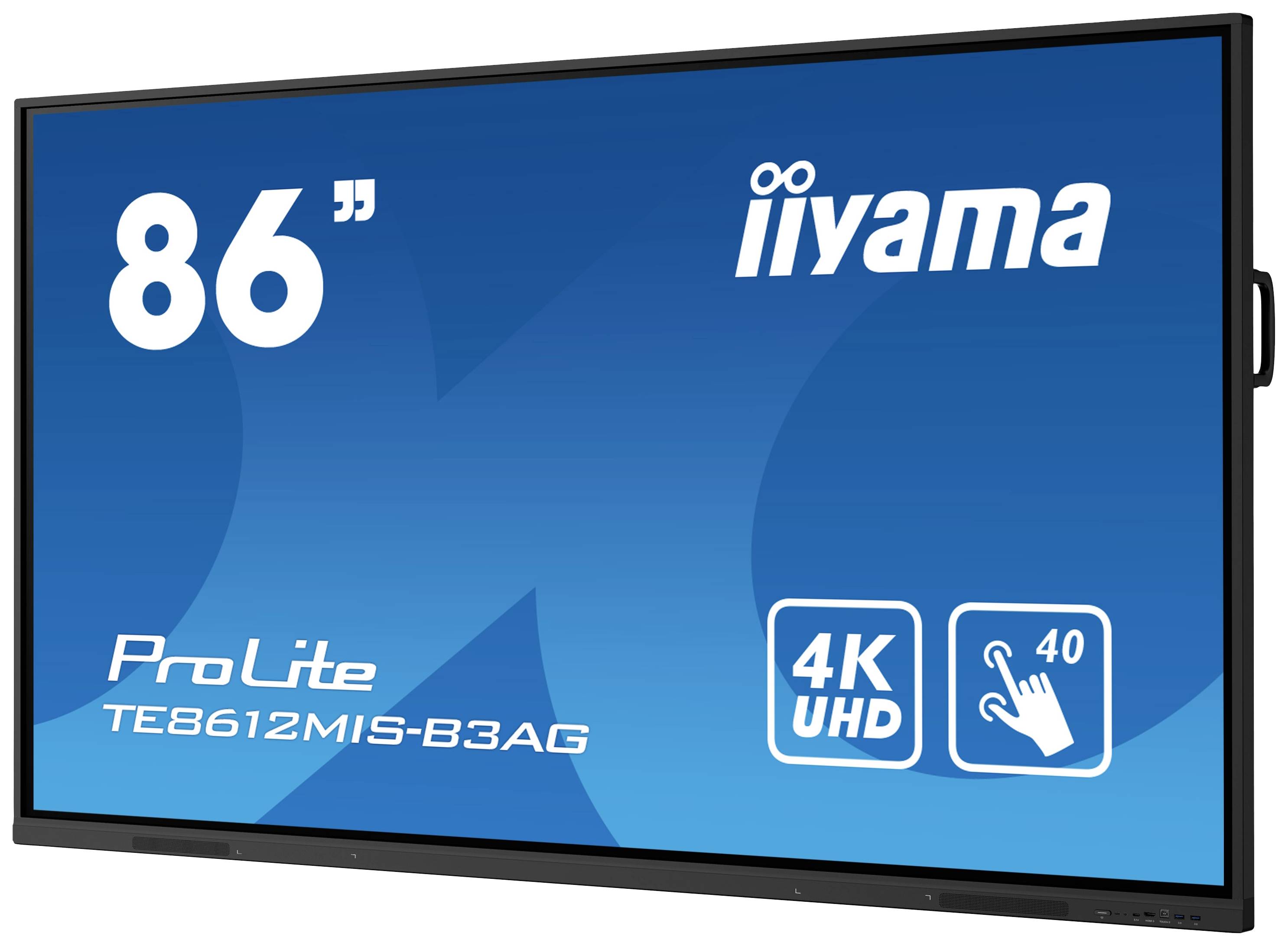 Interaktywny 86-calowy monitor 4K UHD firmy iiyama, model ProLite TE8612MIS-B3AG.