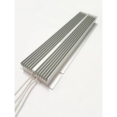 Metalowy radiator z podłużnymi żeberkami i kablami, leżący na białej powierzchni. Wydrukowany tekst: 'W160-300100'.