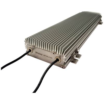 Metalowy radiator wysokiej częstotliwości z dwoma przewodami, na którym widnieje napis 'Widap RFHA 2100'.