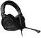 Czarne nauszne słuchawki gamingowe z zintegrowanym mikrofonem i podświetlanym, trójkątnym panelem na muszce.