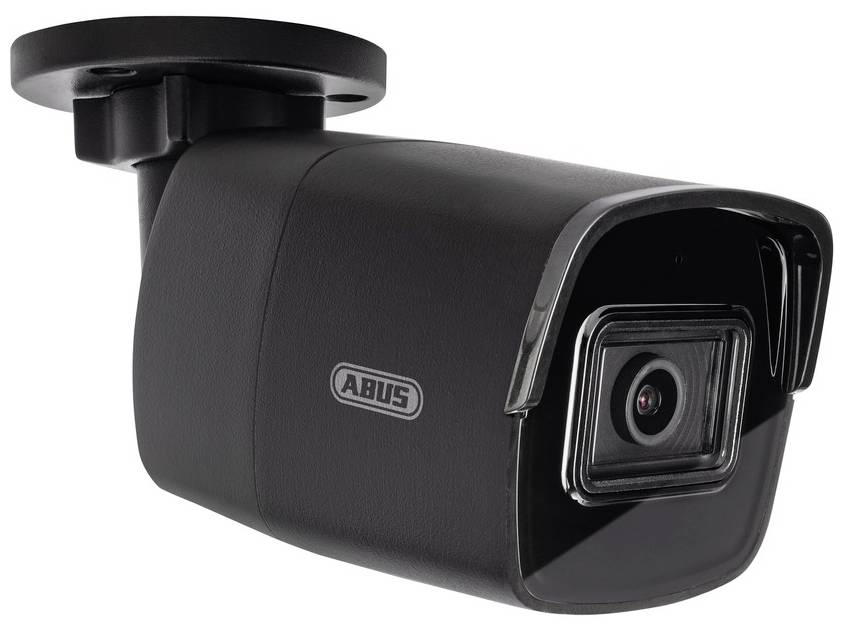 Czarna kamera monitoringu firmy ABUS zamontowana na uchwycie ściennym, przeznaczona do nadzoru bezpieczeństwa.