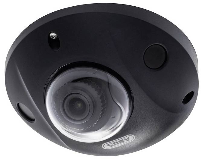 Kamera kopułkowa z czarną obudową i przezroczystą osłoną, przeznaczona do montażu sufitowego.