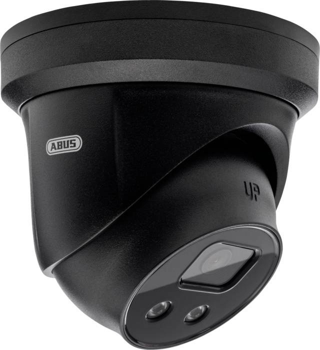 Czarna kamera monitoringu z logo Abus, skierowana do przodu.
