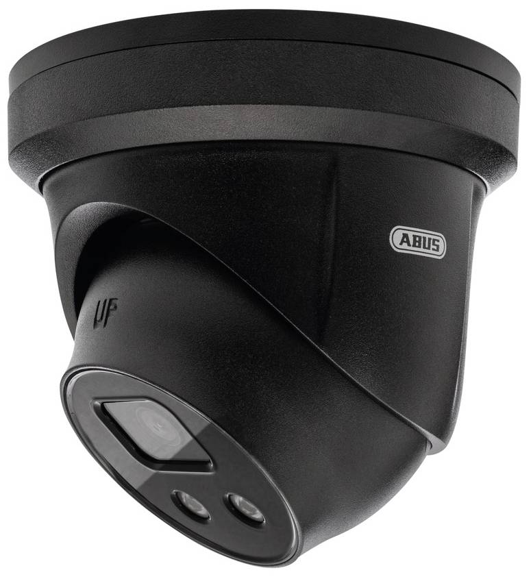 Czarna kamera bezpieczeństwa marki ABUS z obudową cylindryczną, odpowiednia do monitoringu.
