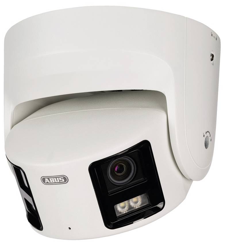 Kamera monitorująca o nowoczesnym designie, oznaczona logo 'Abus', przeznaczona do zastosowań związanych z bezpieczeństwem.