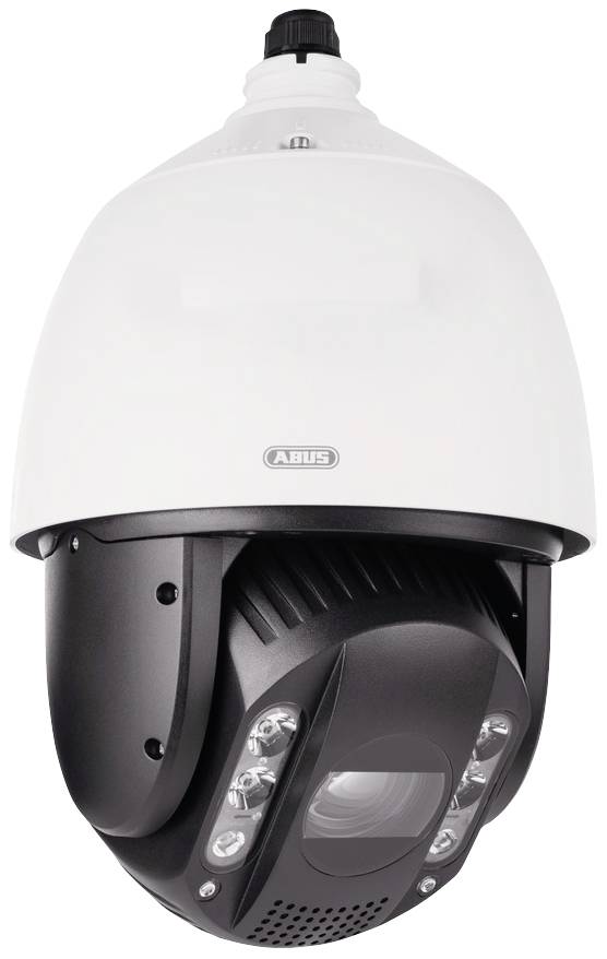 Kamera monitorująca w białej obudowie z czarnym uchwytem, odpowiednia do nadzoru bezpieczeństwa wewnątrz i na zewnątrz budynków.