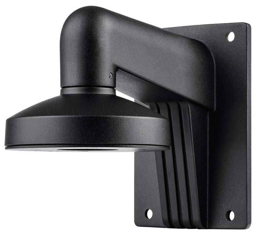 Metalowa podstawa ścienna do mocowania kamer zabezpieczających. Solidna, czarna konstrukcja z regulowanym uchwytem.