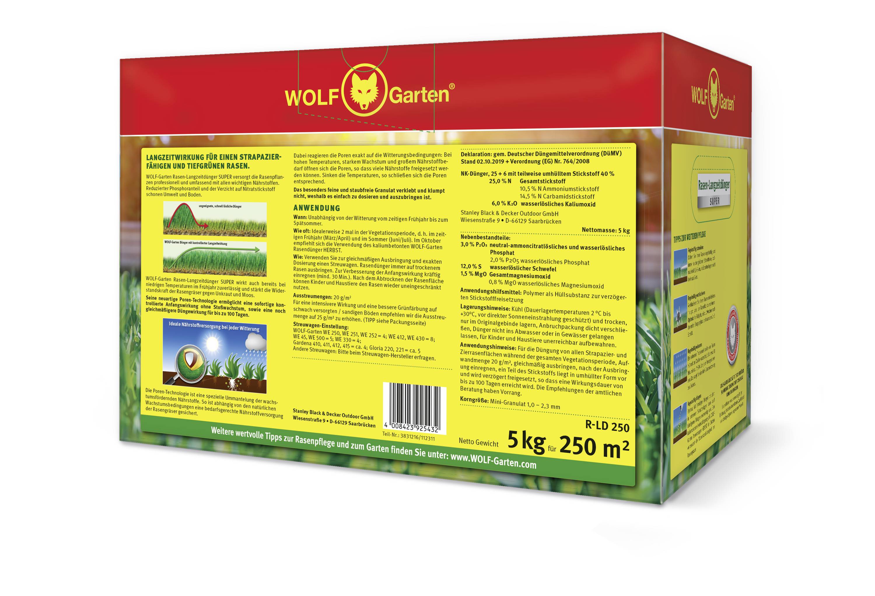 WOLF-Garten 3831035 Довготривале добриво для газону R-LD 250 - 250 кв.м 1 шт.