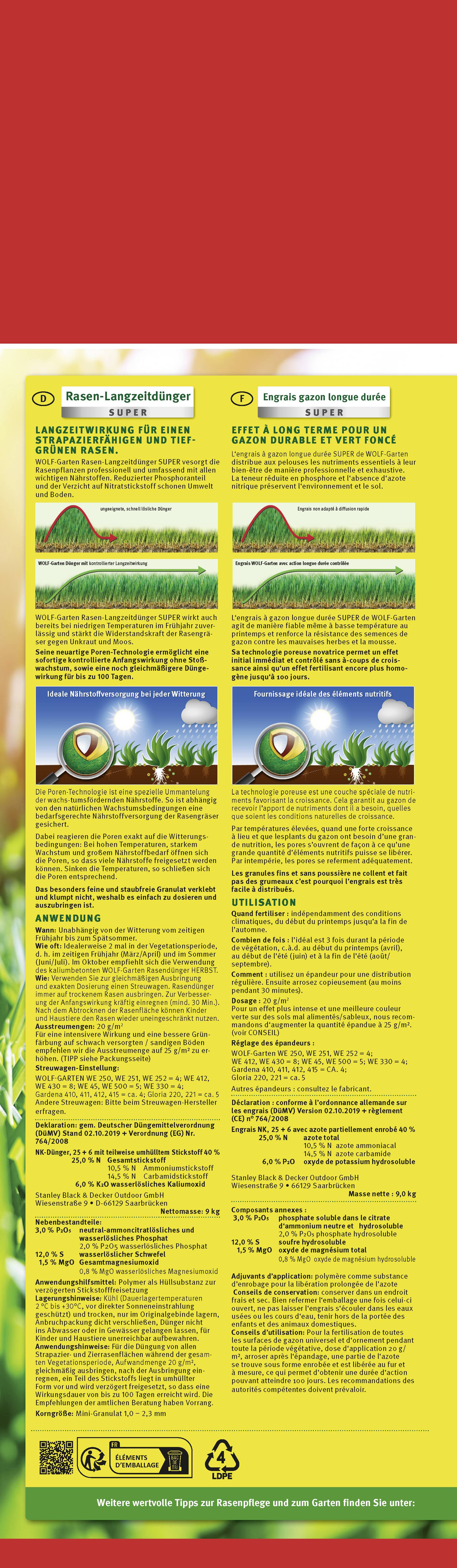 WOLF-Garten 3831045 Довготривале добриво для газонів R-LD 450 - 450 кв.м 1 шт.