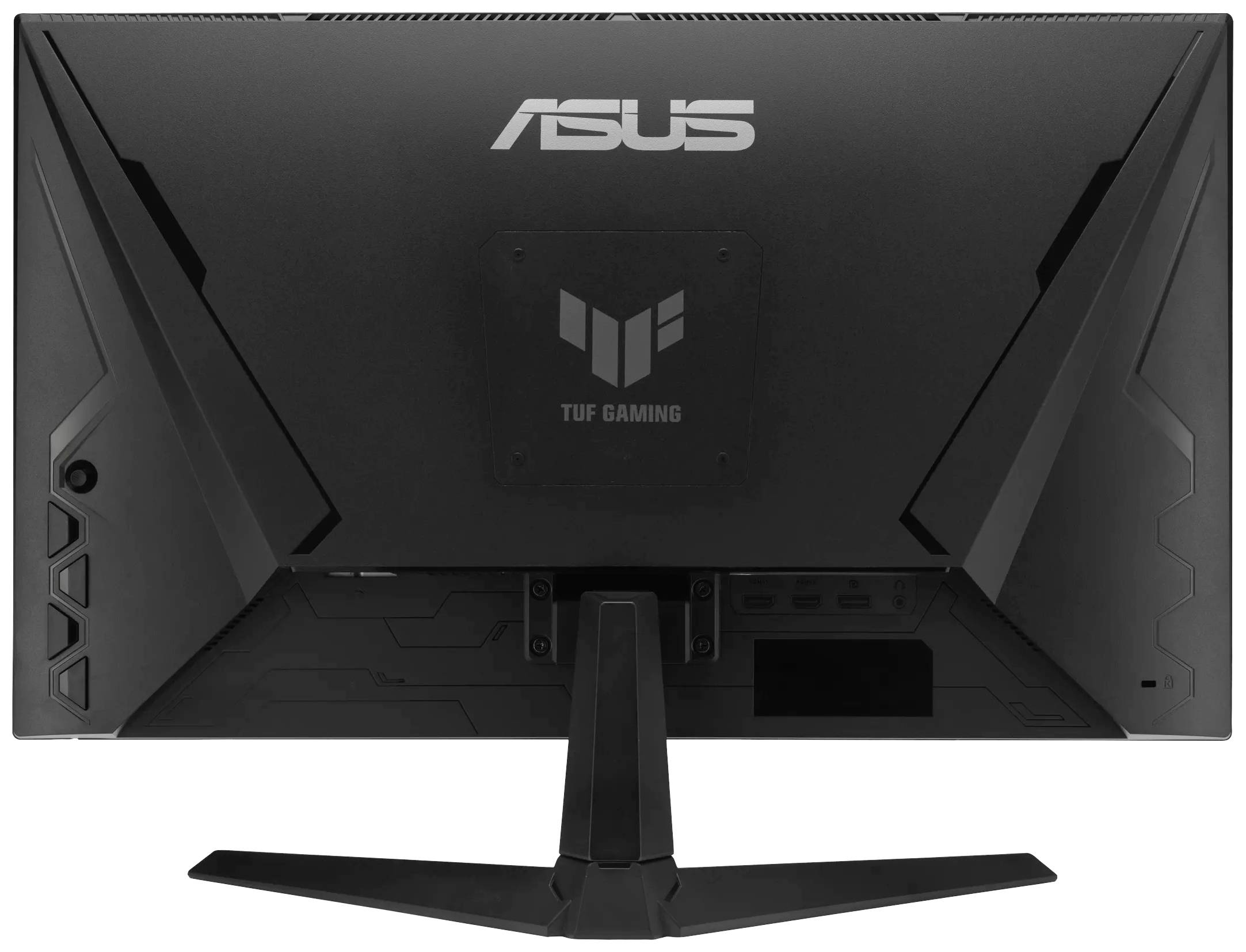 Widok z tyłu monitora gamingowego ASUS z logo i prostą, czarną stylistyką.
