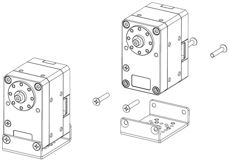 Rysunek rozstrzelony silnika mechanicznego z płytą montażową i śrubami. Prezentuje rozmieszczenie i mocowanie poszczególnych elementów.