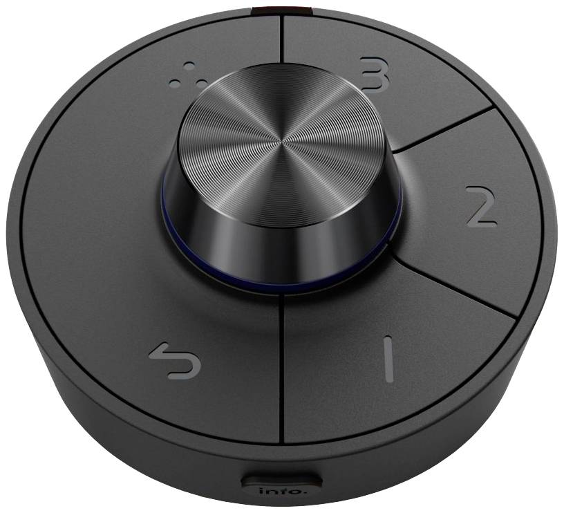 Czarny, okrągły przełącznik obrotowy z czterema ponumerowanymi przyciskami (od 1 do 3) oraz centralnym pokrętłem sterującym do obsługi urządzenia.