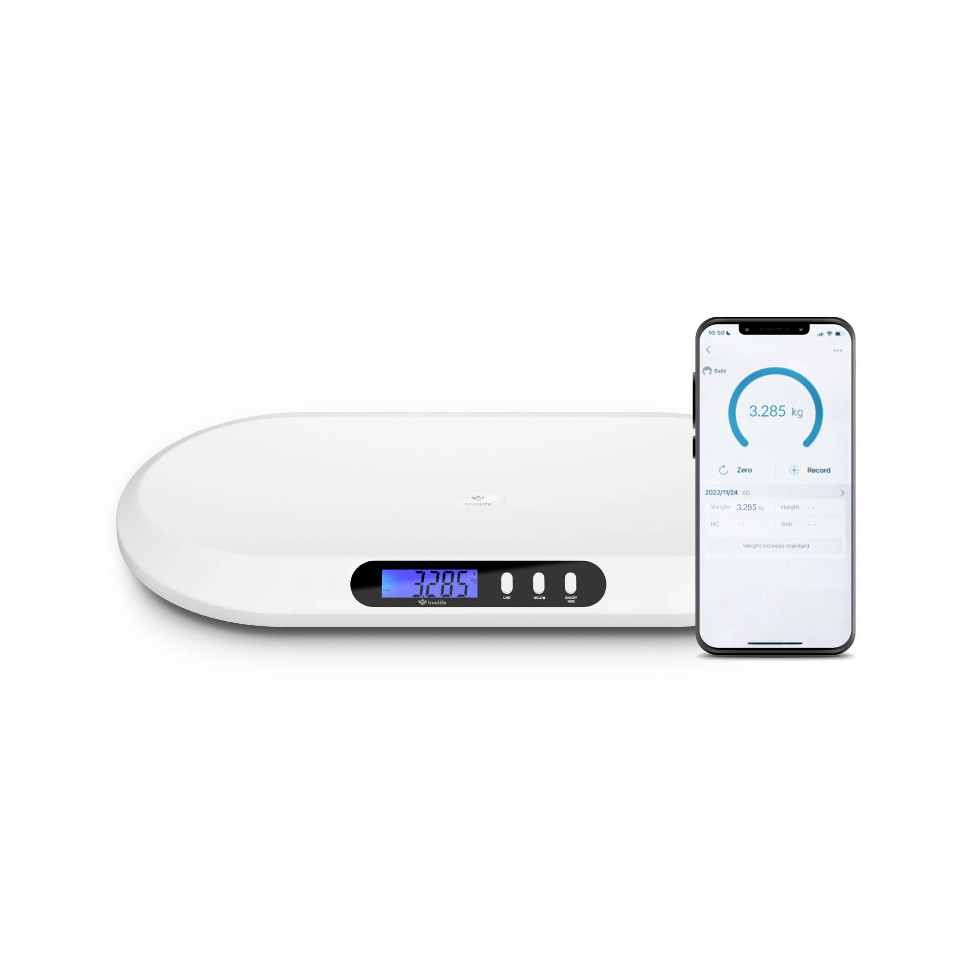 Цифрові ваги для немовлят Truelife B5 BT, максимальний діапазон вимірювання: 20 кг, білий колір, з Bluetooth
