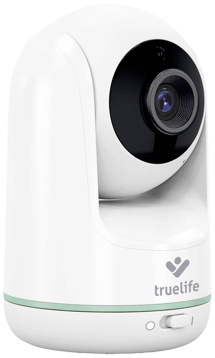 Biała kamera bezpieczeństwa z czarnym obiektywem i logo marki, nadająca się do monitoringu wnętrz.