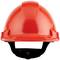 Czerwony kask ochronny, sfotografowany z przodu.