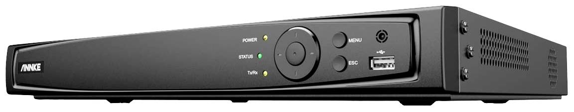 Czarny rejestrator DVR z przyciskami i diodami na przedniej ściance, gniazdo USB z prawej strony.