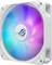 Wentylator komputerowy z podświetleniem RGB, świecący w różnych kolorach. Obudowa w kolorze białym, wyraziste logo pośrodku.