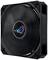 Czarny wentylator komputerowy w kształcie kwadratu z kolorowym logo umieszczonym centralnie.