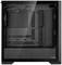 Czarna obudowa komputera z przezroczystym oknem bocznym, ukazująca pusty wnętrze przygotowane do montażu podzespołów.