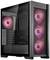 Czarna obudowa komputera z przezroczystym oknem bocznym, które ukazuje cztery podświetlone na czerwono wentylatory.