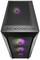 Czarna obudowa komputera z kolorowymi, podświetlanymi wentylatorami z przodu i na górze. Wyposażona w porty USB i sterowanie LED.