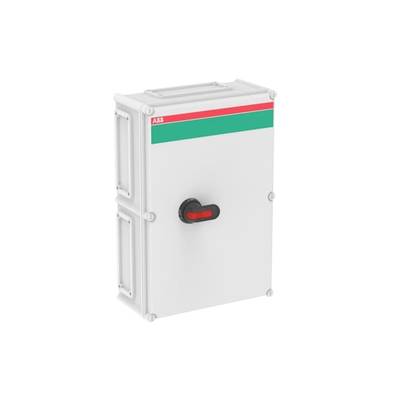 Szara elektryczna obudowa rozdzielni z uchwytem i paskiem firmowym w kolorach czerwonym i zielonym na górze, przeznaczona do sterowania systemami elektrycznymi.