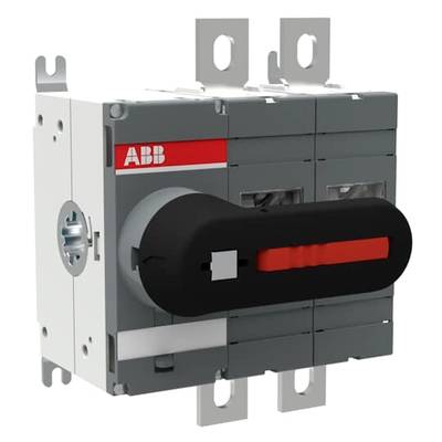 Elektryczny rozłącznik izolacyjny w odcieniach szarości z czerwoną i czarną rączką, oznaczony logo 'ABB'.