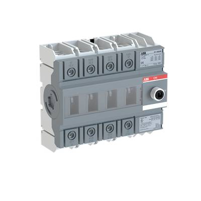 Szary elektryczny wyłącznik mocy z czerwonym przełącznikiem, wskazujący pozycję 'WŁ'. Widoczne są oznaczenia i szczegóły techniczne.