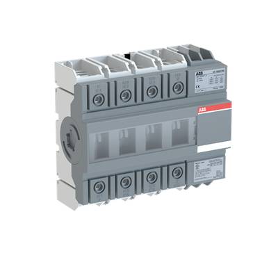 Szary i czarny wyłącznik z wieloma modułami łączeniowymi i czerwonym logo ABB w prawym górnym rogu.