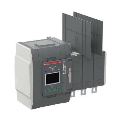 Elektroniczne urządzenie sterujące w kolorze szaro-czarnym z wyświetlaczami cyfrowymi i wieloma złączami. Po lewej stronie widoczne są kolorowe etykiety.