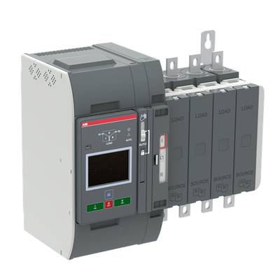 Elektryczny przełącznik z cyfrowym wyświetlaczem i wieloma złączami dla 'LOAD' oraz 'SOURCE'. Oznaczenia wskazują tryby pracy.