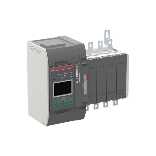 Urządzenie elektroniczne z wyświetlaczem i przyciskami sterującymi. Posiada kilka zacisków przyłączeniowych i wygląda na element systemu sterowania elektrycznego.
