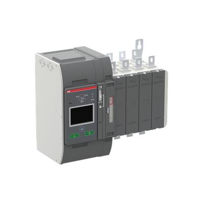Przemysłowe urządzenie przełączające z wyświetlaczem cyfrowym, z pięcioma metalowymi gniazdami z boku. Służy do sterowania i dystrybucji energii elektrycznej.