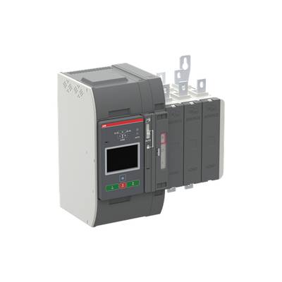 Elektryczny wyłącznik mocy w czarnej obudowie z wyświetlaczem i przełącznikiem kołyskowym, wyprodukowany przez ABB, jest pokazany z boku.