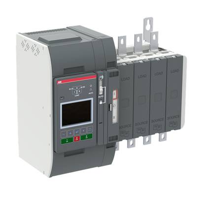 Elektroniczny przełącznik z wyświetlaczem, przyciskami i dwoma pozycjami przełączania do wskazywania obciążenia i źródła zasilania.