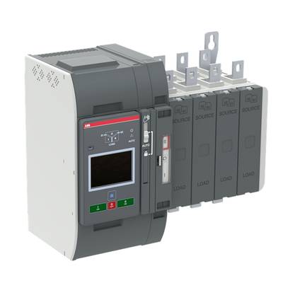 Automatyczny przełącznik źródeł zasilania (ATS) z wyświetlaczem cyfrowym i przyciskami sterującymi. Jest przeznaczony do zarządzania źródłami energii elektrycznej.