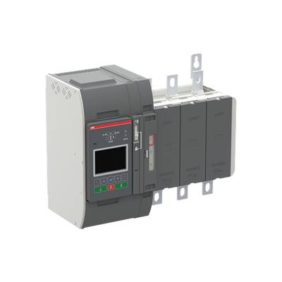 Urządzenie elektroniczne, prawdopodobnie automatyczny przełącznik transferowy, z wyświetlaczem i elementami sterującymi na przedniej części.