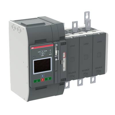 Elektryczny wyłącznik mocy z cyfrowym wyświetlaczem, wieloma pozycjami przełącznika oraz oznaczeniami "LOAD" i "SOURCE".