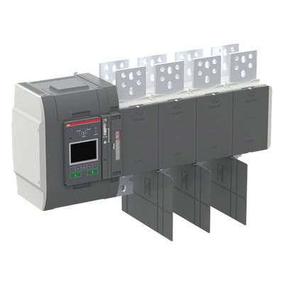 Czterokonektorowy wyłącznik mocy, zamontowany w rozdzielnicy elektrycznej, prezentuje zaciski i mechanizmy przełączające. Główny element instalacji elektrycznej.