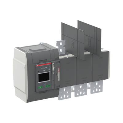 Elektroniczne urządzenie z wyświetlaczem i przyciskami, połączone z wieloma metalowymi płytkami do podłączeń elektrycznych, w kontekście technicznym.