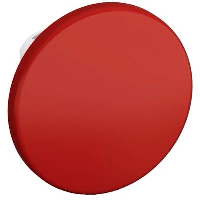 Czerwony, okrągły przycisk zatrzymania w zbliżeniu, typowy dla funkcji awaryjnego wyłączania w sterowaniach maszyn.