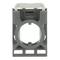 Szaro-biała rama z tworzywa sztucznego z otworem kołowym pośrodku, przeznaczona do modularnego montażu elementów elektrycznych.